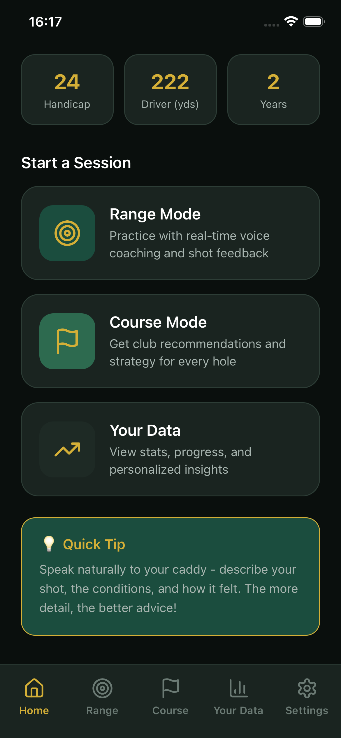 VoiceCaddy voice AI interface